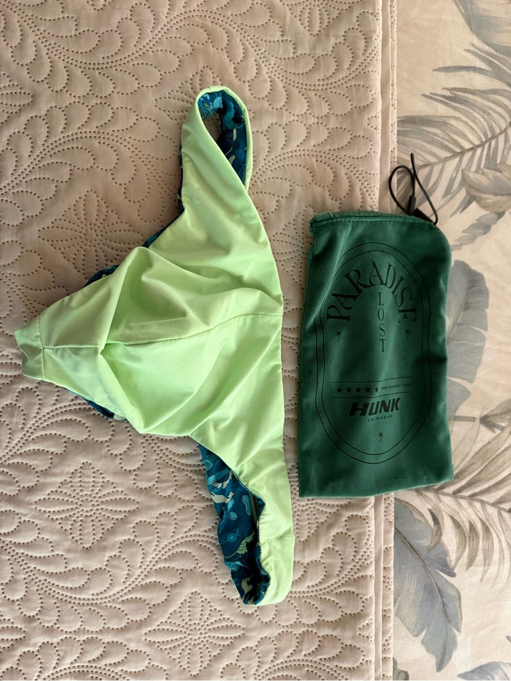 Hunk Menswear reversible green and Teal Floral Swim thong- medium - Picture 5 of 8